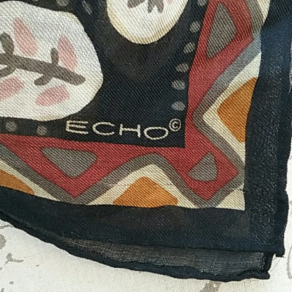 Echo Black Multicolor Geometric Silk Scarf